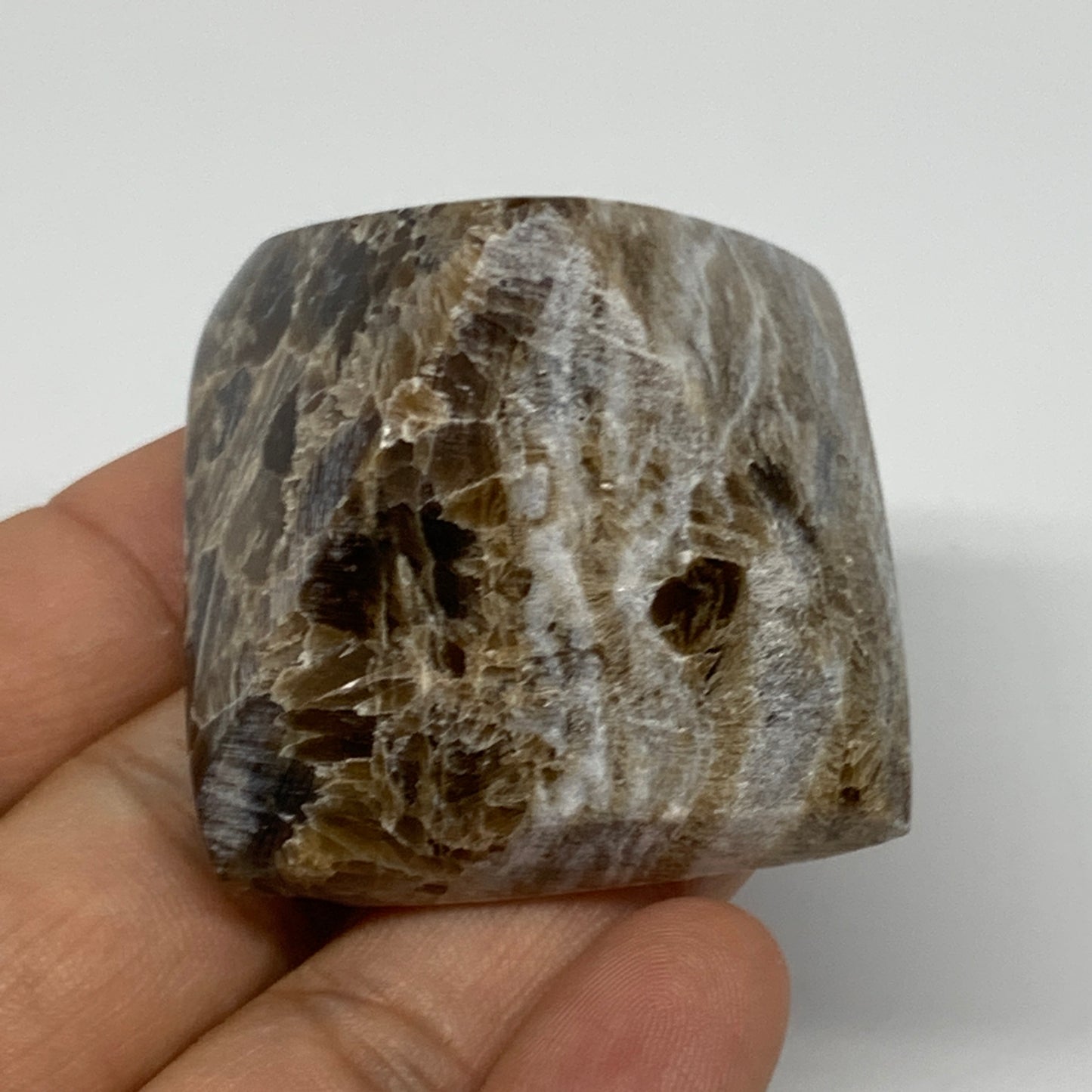 73.4g, 1.3"x1.9"x1.6" Chocolate/Gray Onyx Pyramid Gemstone @Morocco, B19028