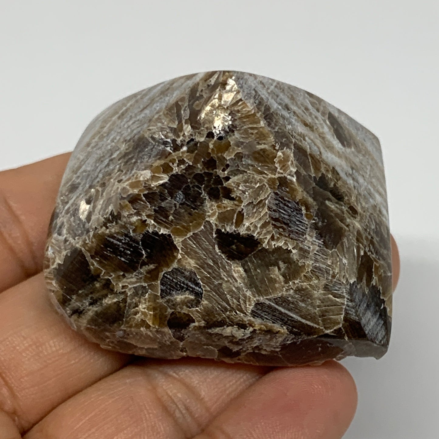 73.4g, 1.3"x1.9"x1.6" Chocolate/Gray Onyx Pyramid Gemstone @Morocco, B19028