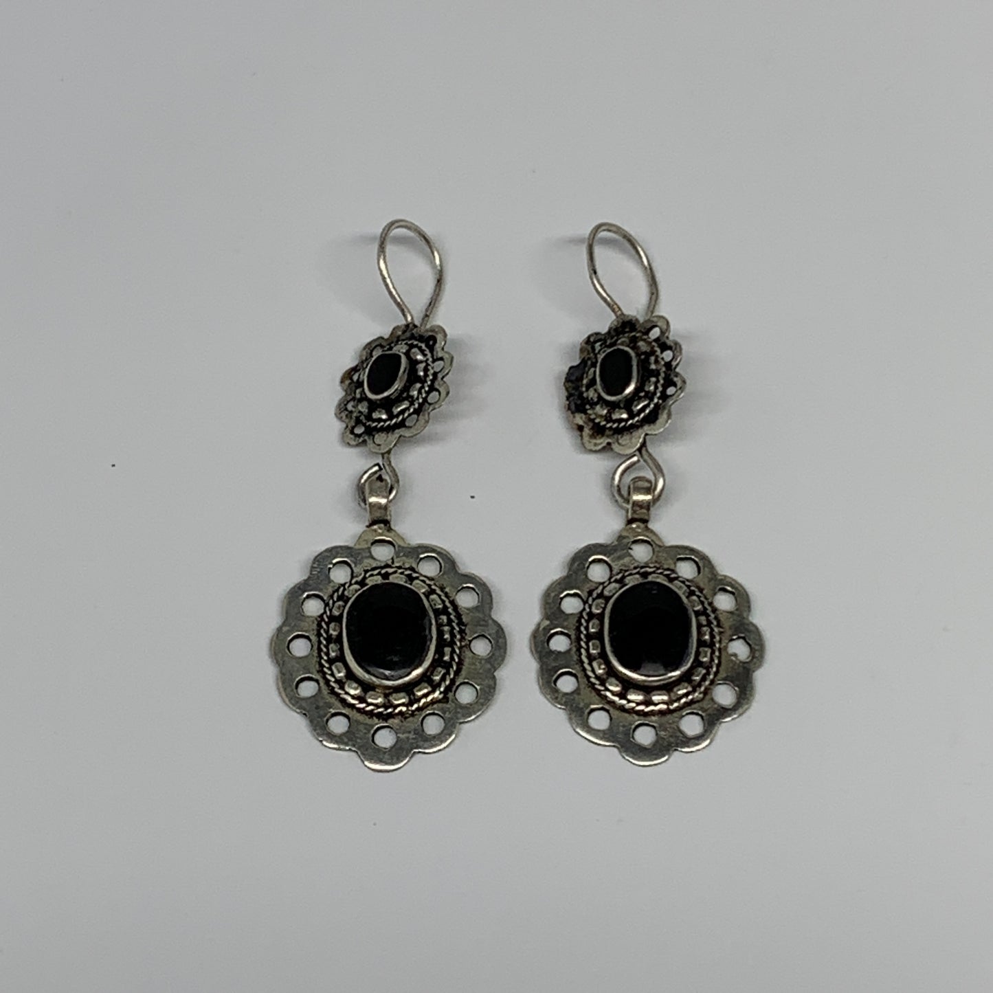 1pc, Handmade Turkmen Earring Tribal Jewelry Black Carnelian Oval Boho, B14193