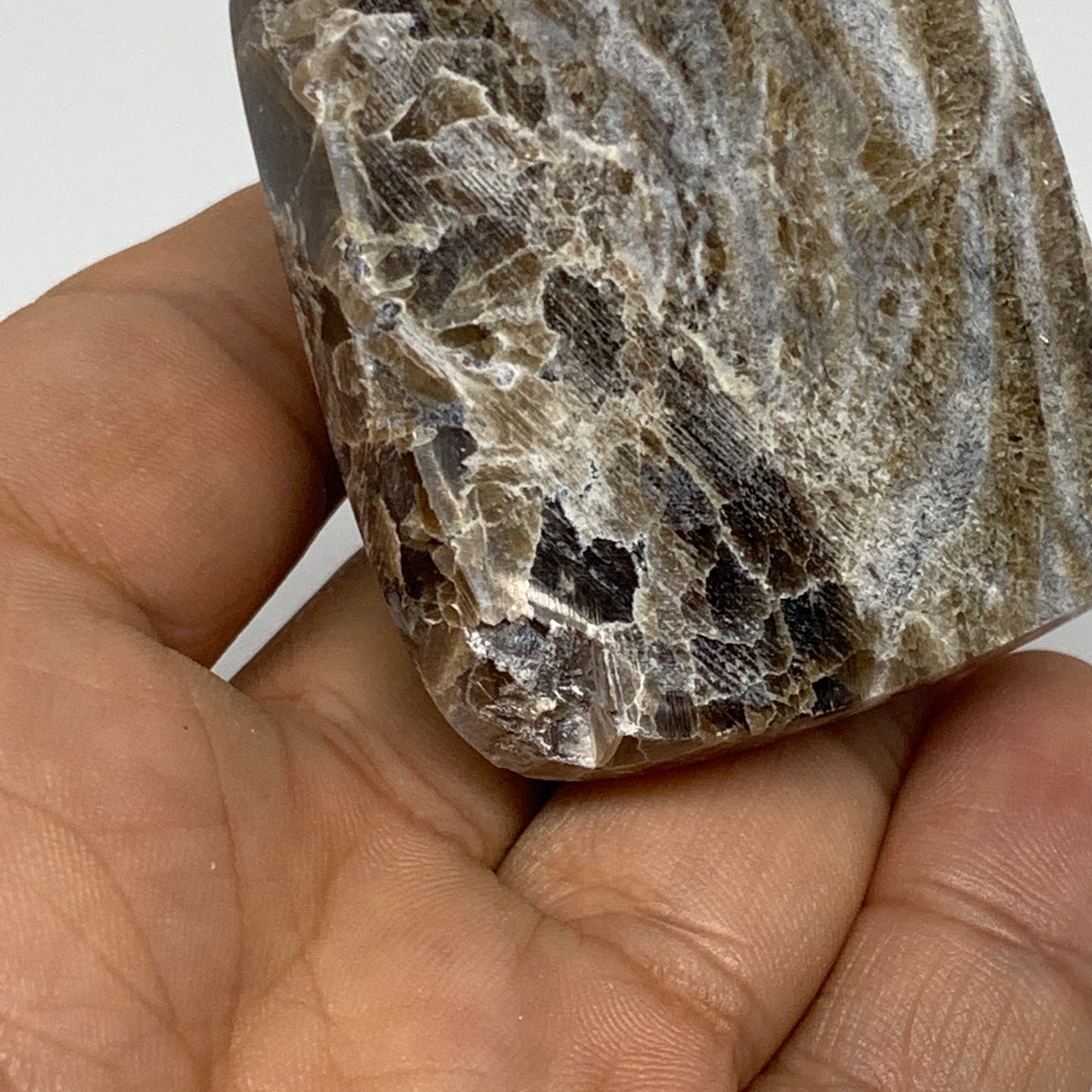 73.4g, 1.3"x1.9"x1.6" Chocolate/Gray Onyx Pyramid Gemstone @Morocco, B19028