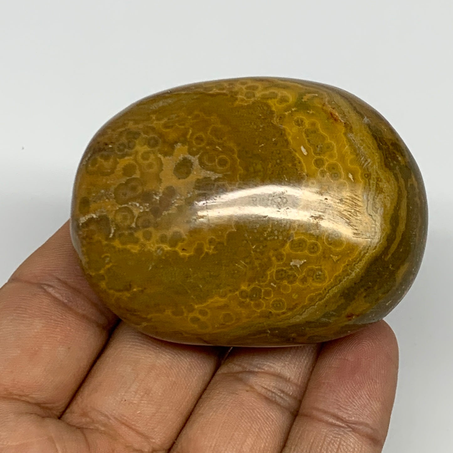 117.7g, 2.3"x1.7"x1.2" Ocean Jasper Palm-Stone Orbicular Jasper Reiki Energy,B16