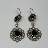 1pc, Handmade Turkmen Earring Tribal Jewelry Black Carnelian Oval Boho, B14193