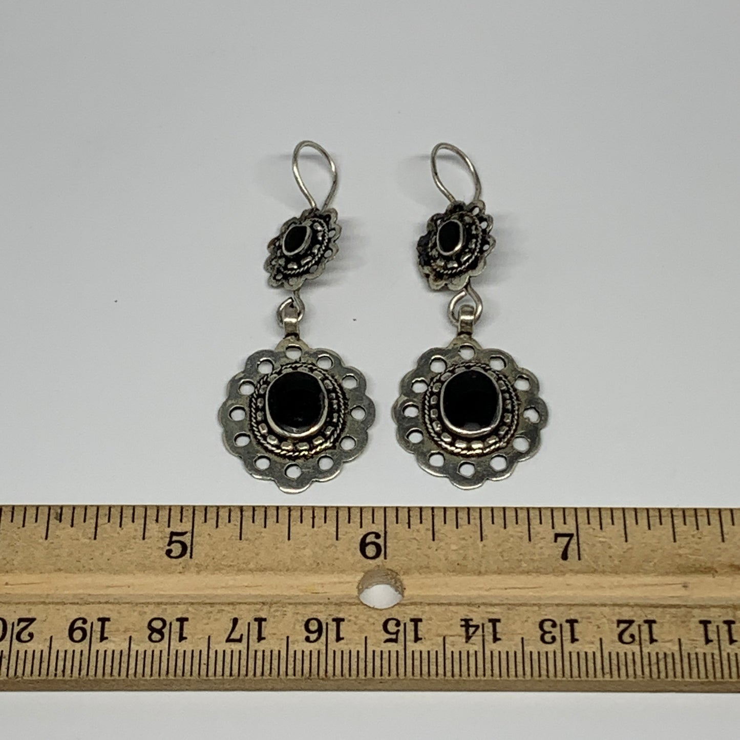 1pc, Handmade Turkmen Earring Tribal Jewelry Black Carnelian Oval Boho, B14193