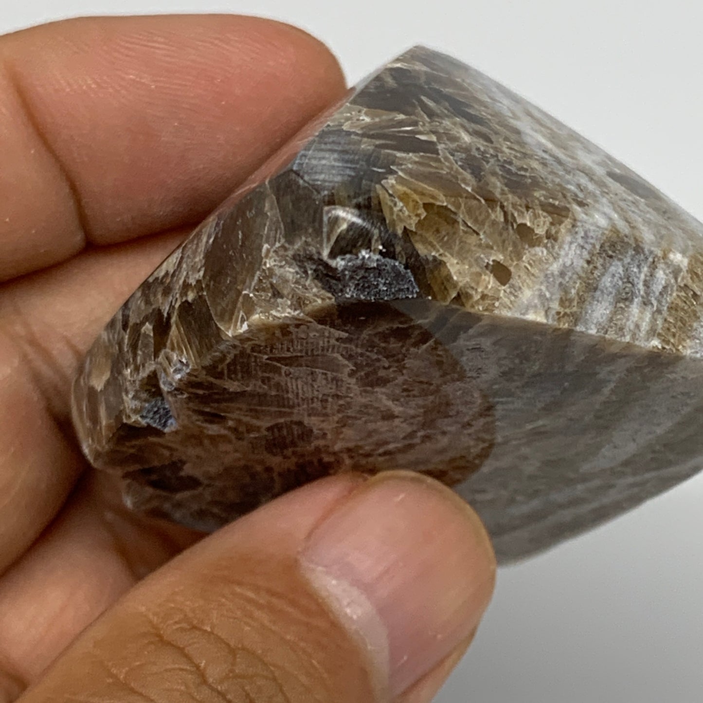 73.4g, 1.3"x1.9"x1.6" Chocolate/Gray Onyx Pyramid Gemstone @Morocco, B19028