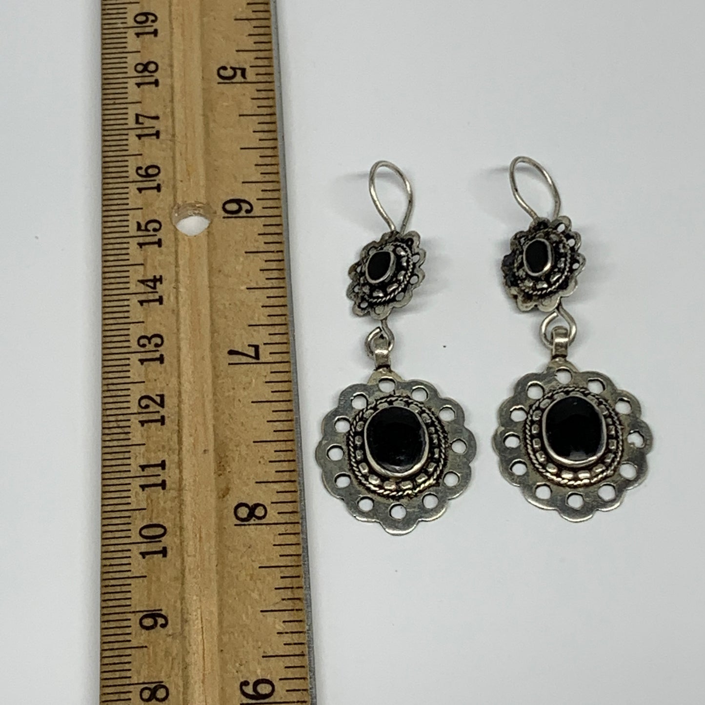 1pc, Handmade Turkmen Earring Tribal Jewelry Black Carnelian Oval Boho, B14193