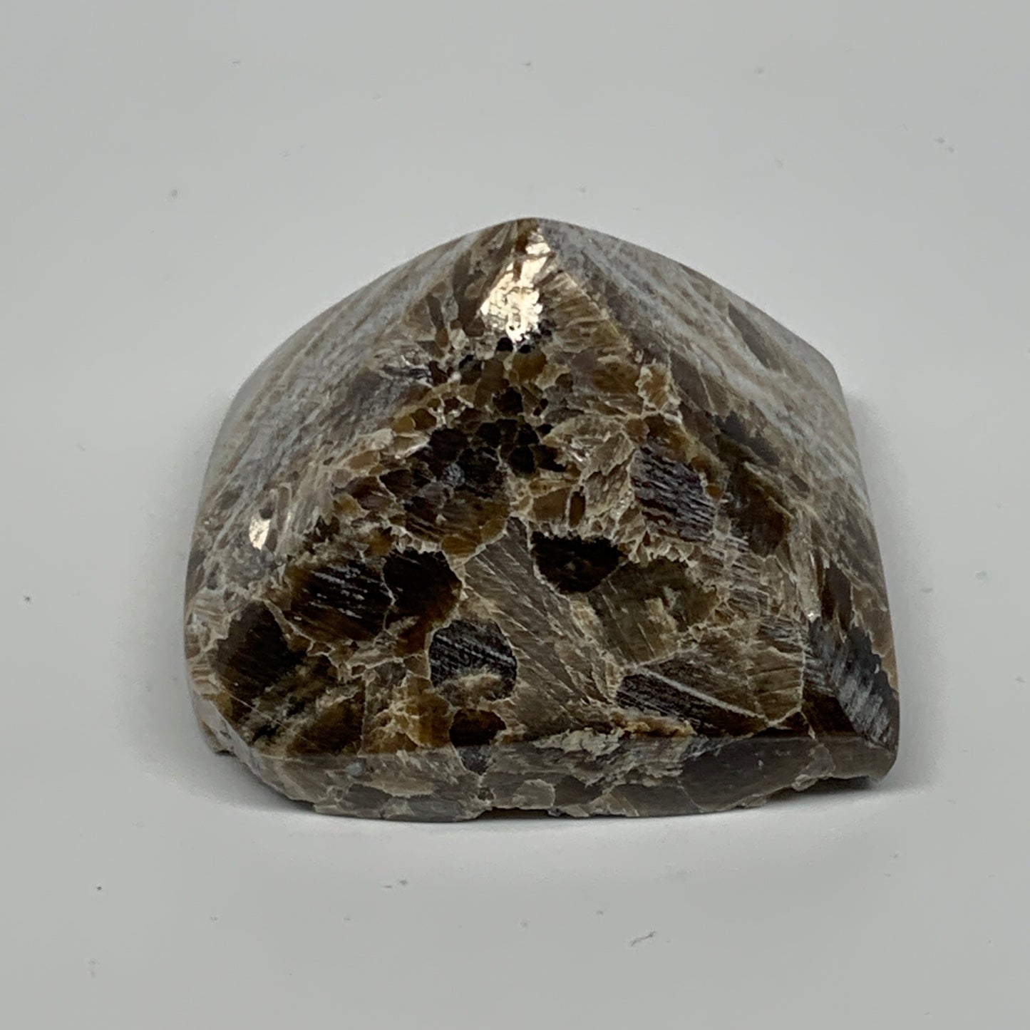 73.4g, 1.3"x1.9"x1.6" Chocolate/Gray Onyx Pyramid Gemstone @Morocco, B19028