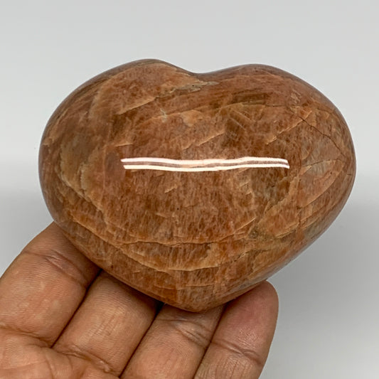 257.9g,2.5"x3.2"x1.5", Pink Peach Moonstone Heart Crystal Polished Reiki,B17488