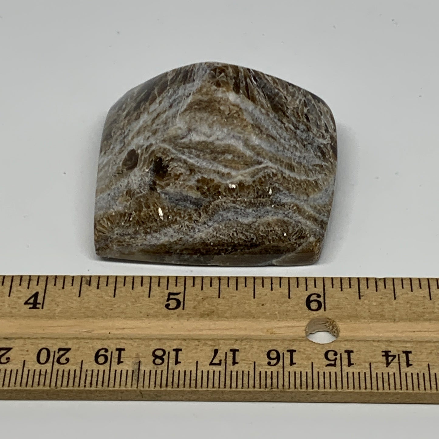 73.4g, 1.3"x1.9"x1.6" Chocolate/Gray Onyx Pyramid Gemstone @Morocco, B19028