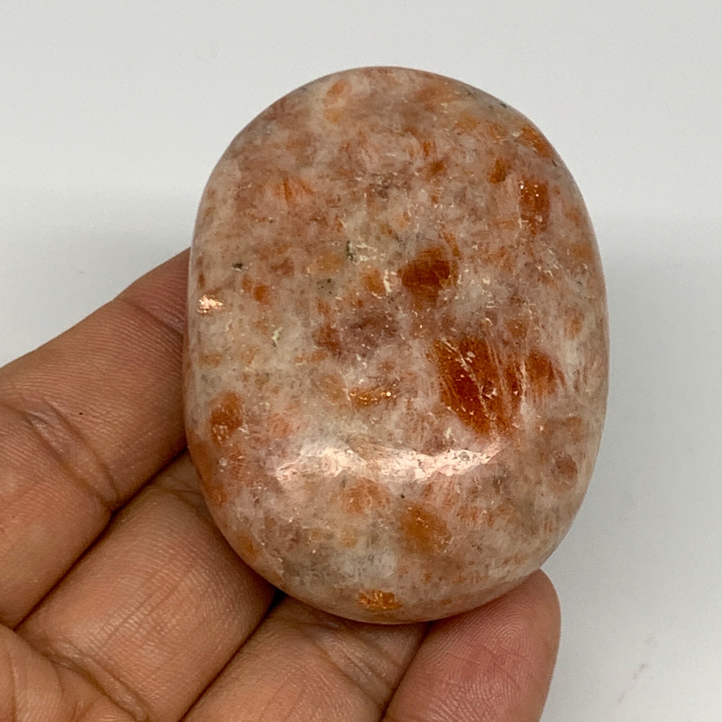 107.9g, 2.3"x1.7"x1", Natural Sunstone Palm-Stone Polished from India, B27064