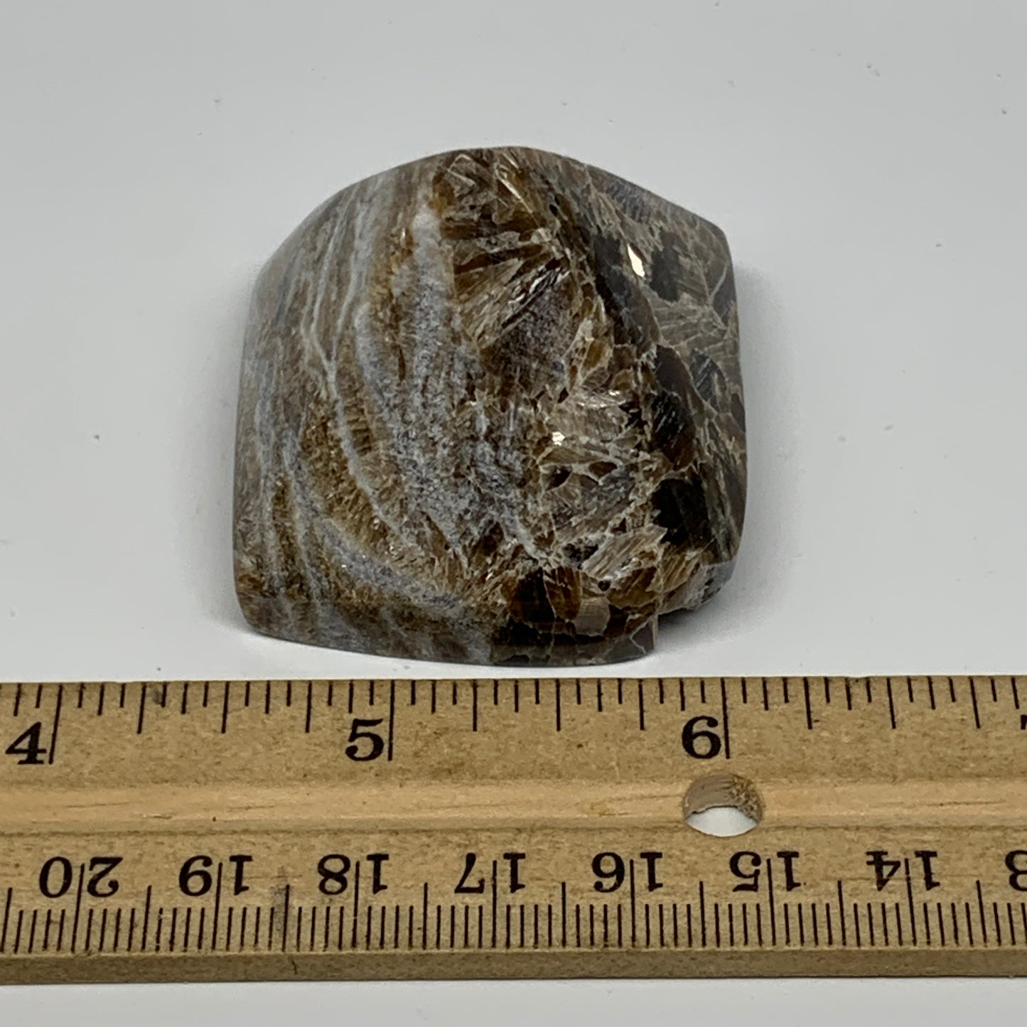 73.4g, 1.3"x1.9"x1.6" Chocolate/Gray Onyx Pyramid Gemstone @Morocco, B19028