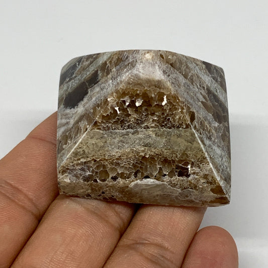 64.8g, 1.3"x1.7"x1.7" Chocolate/Gray Onyx Pyramid Gemstone @Morocco, B19029