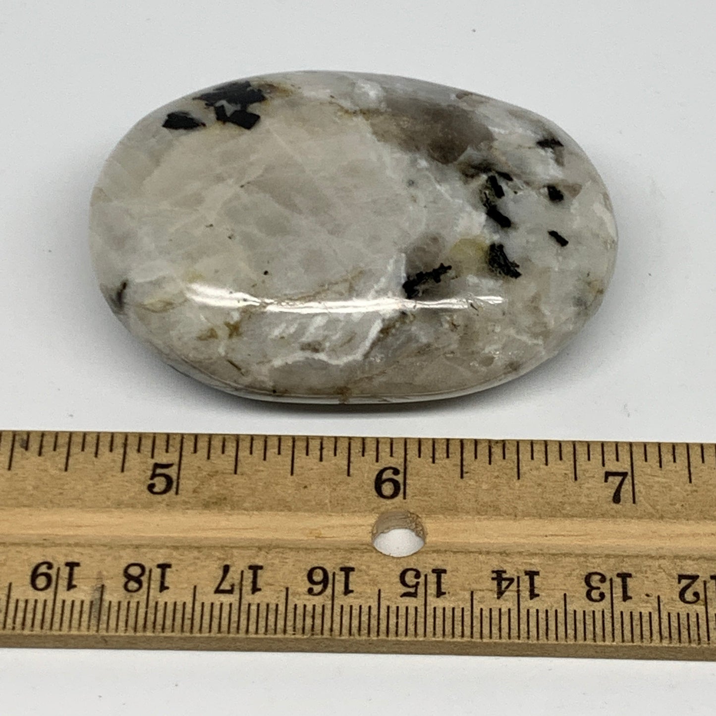 97g,2.4"x1.7"x0.9", Rainbow Moonstone Palm-Stone Polished from India, B21223