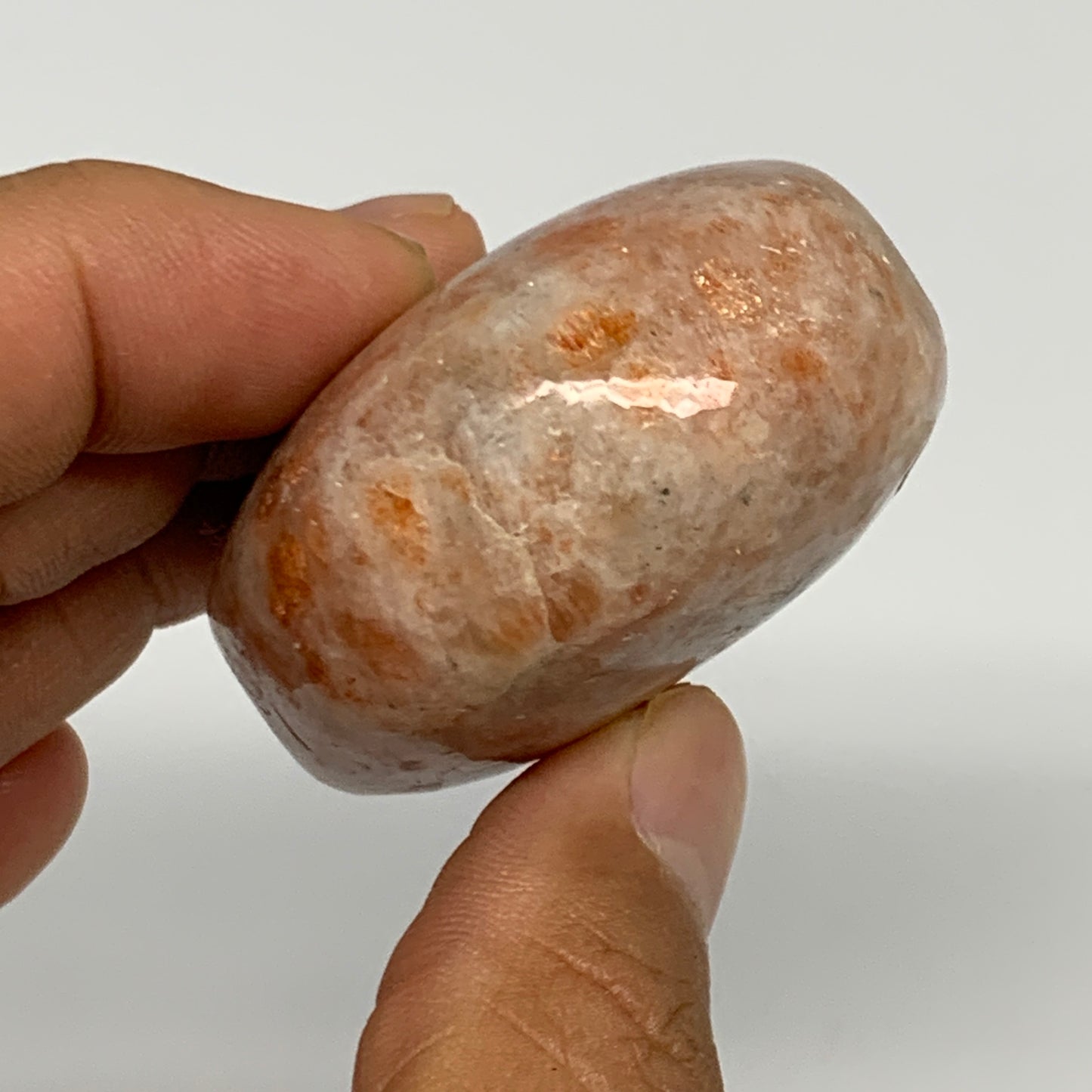 107.9g, 2.3"x1.7"x1", Natural Sunstone Palm-Stone Polished from India, B27064