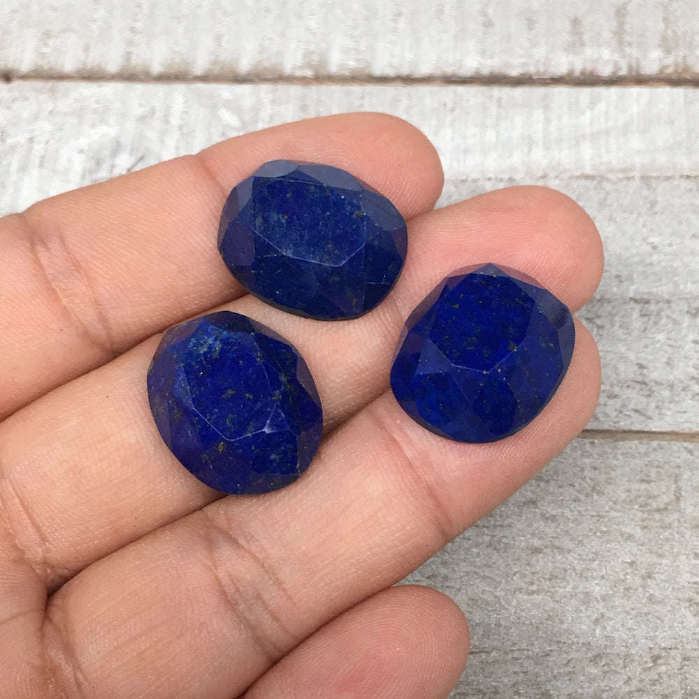 3pcs,11.2g,19mm-20mm High-Grade Natural Oval Facetted Lapis Lazuli Cabochon,CP21