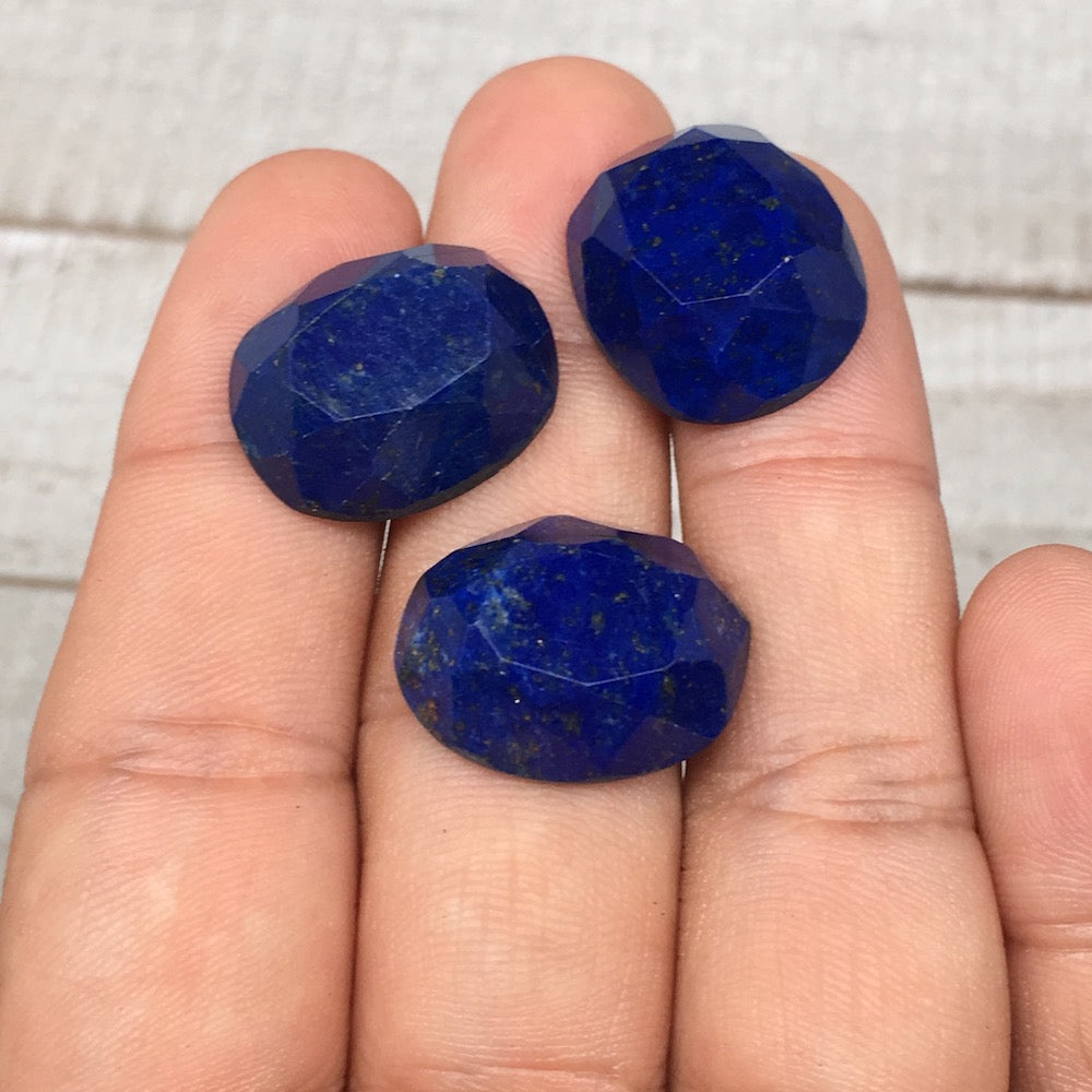 3pcs,11.2g,19mm-20mm High-Grade Natural Oval Facetted Lapis Lazuli Cabochon,CP21
