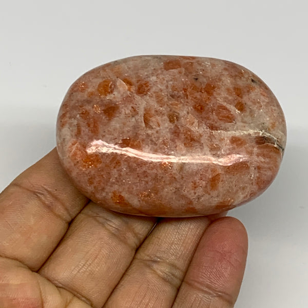 100.8g, 2.4"x1.7"x0.9", Natural Sunstone Palm-Stone Polished from India, B27066