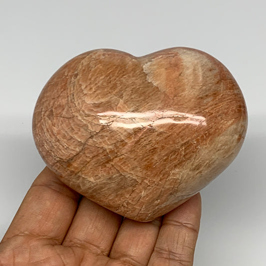 319.6g,2.7"x3.2"x1.8", Pink Peach Moonstone Heart Crystal Polished Reiki,B17490