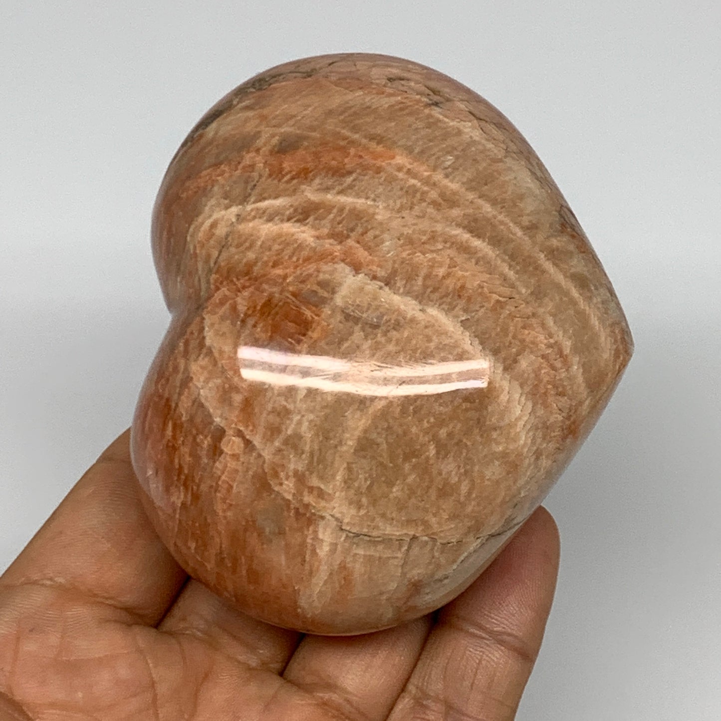 319.6g,2.7"x3.2"x1.8", Pink Peach Moonstone Heart Crystal Polished Reiki,B17490