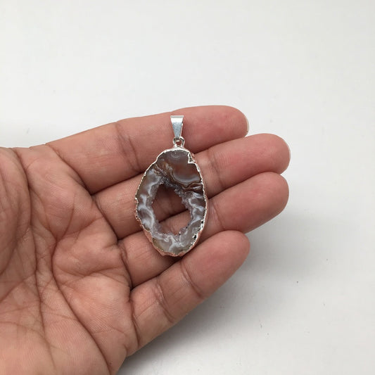 Agate Druzy Slice Geode Pendant Silver Plated from Brazil,Free 18" Chain, Bp744 - watangem.com