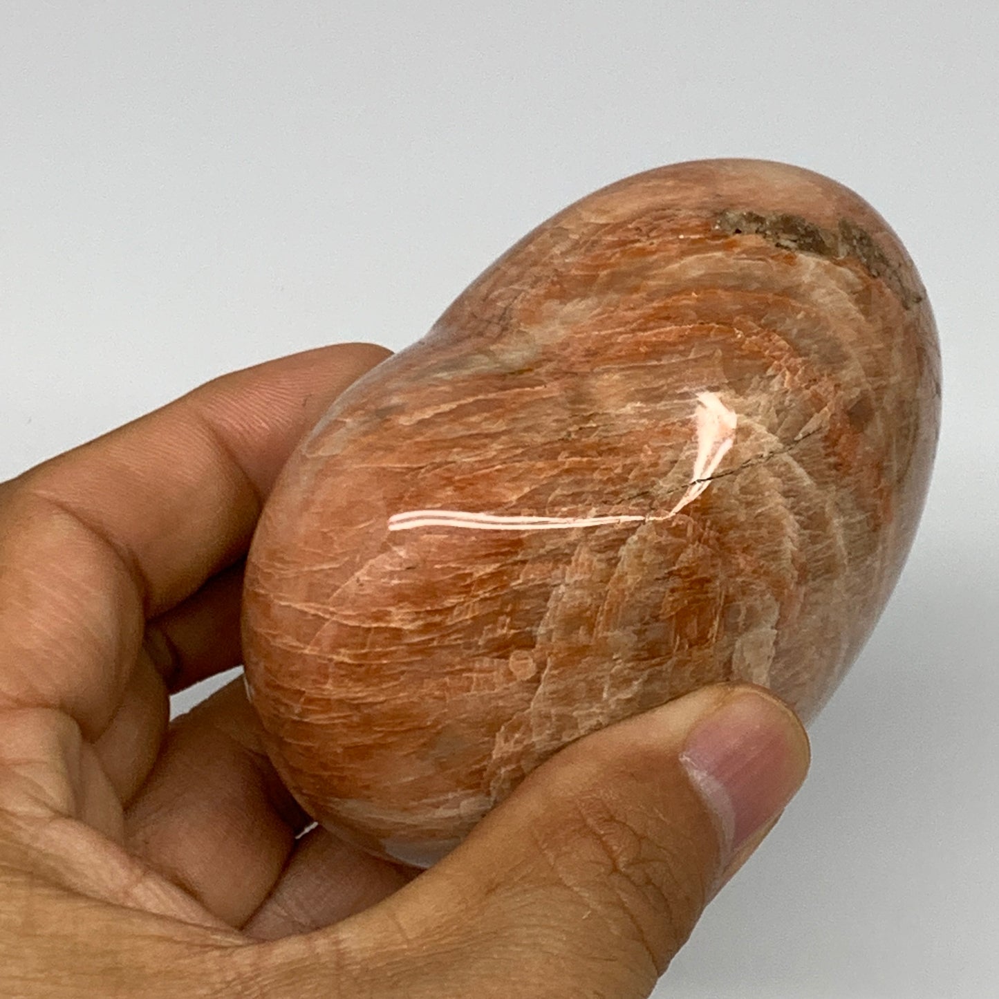 319.6g,2.7"x3.2"x1.8", Pink Peach Moonstone Heart Crystal Polished Reiki,B17490