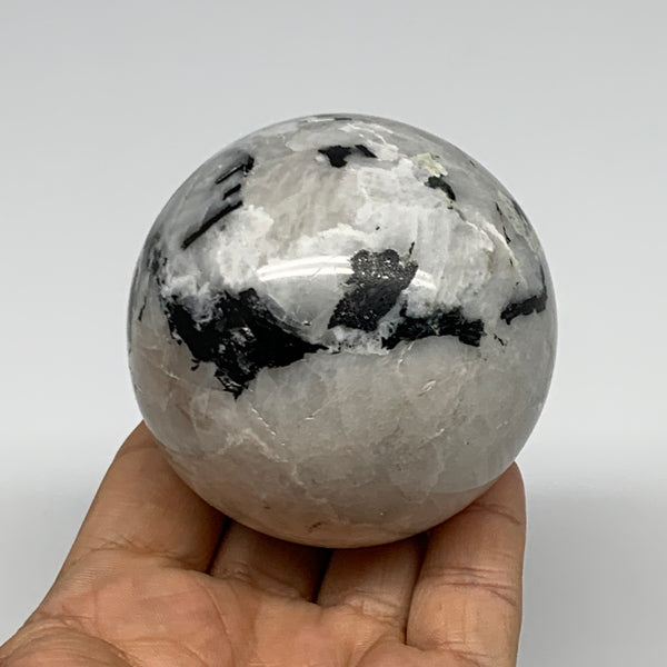 388.5g,2.6"(66mm), Natural Rainbow Moonstone Sphere Ball Gemstone @India,B22294