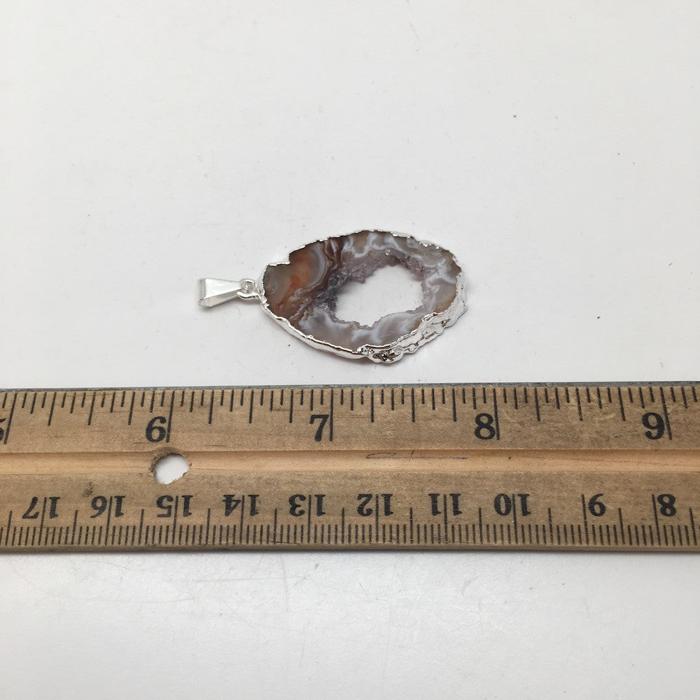 Agate Druzy Slice Geode Pendant Silver Plated from Brazil,Free 18" Chain, Bp744 - watangem.com