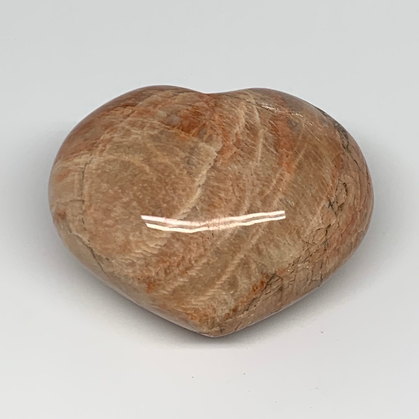 319.6g,2.7"x3.2"x1.8", Pink Peach Moonstone Heart Crystal Polished Reiki,B17490