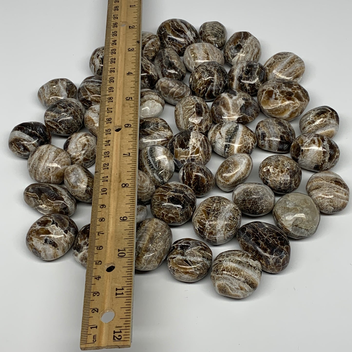 5pcs, 1"-1.5", Chocolate/Gray Onyx Tumbled Polished Gemstone @Morocco, B19032