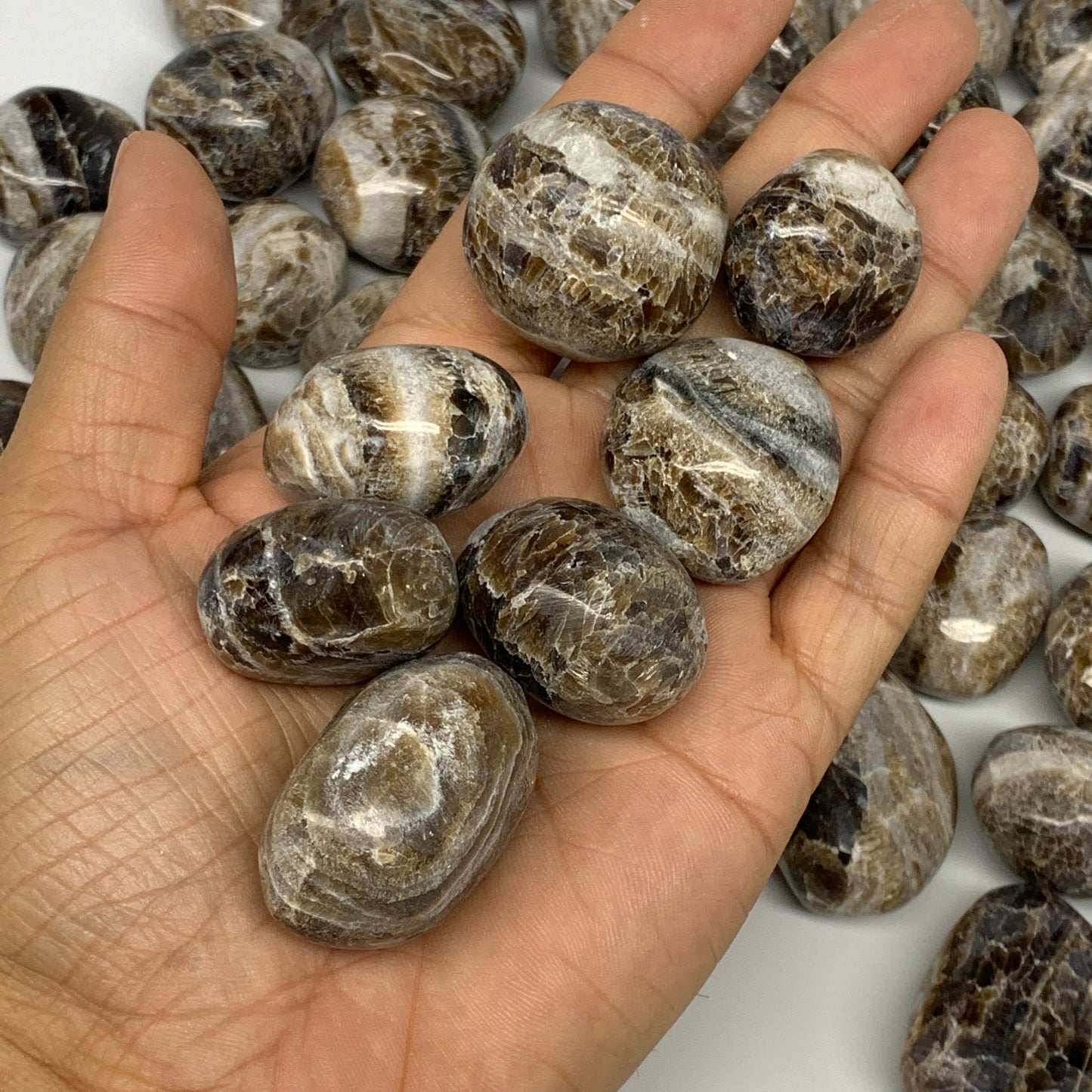 5pcs, 1"-1.5", Chocolate/Gray Onyx Tumbled Polished Gemstone @Morocco, B19032