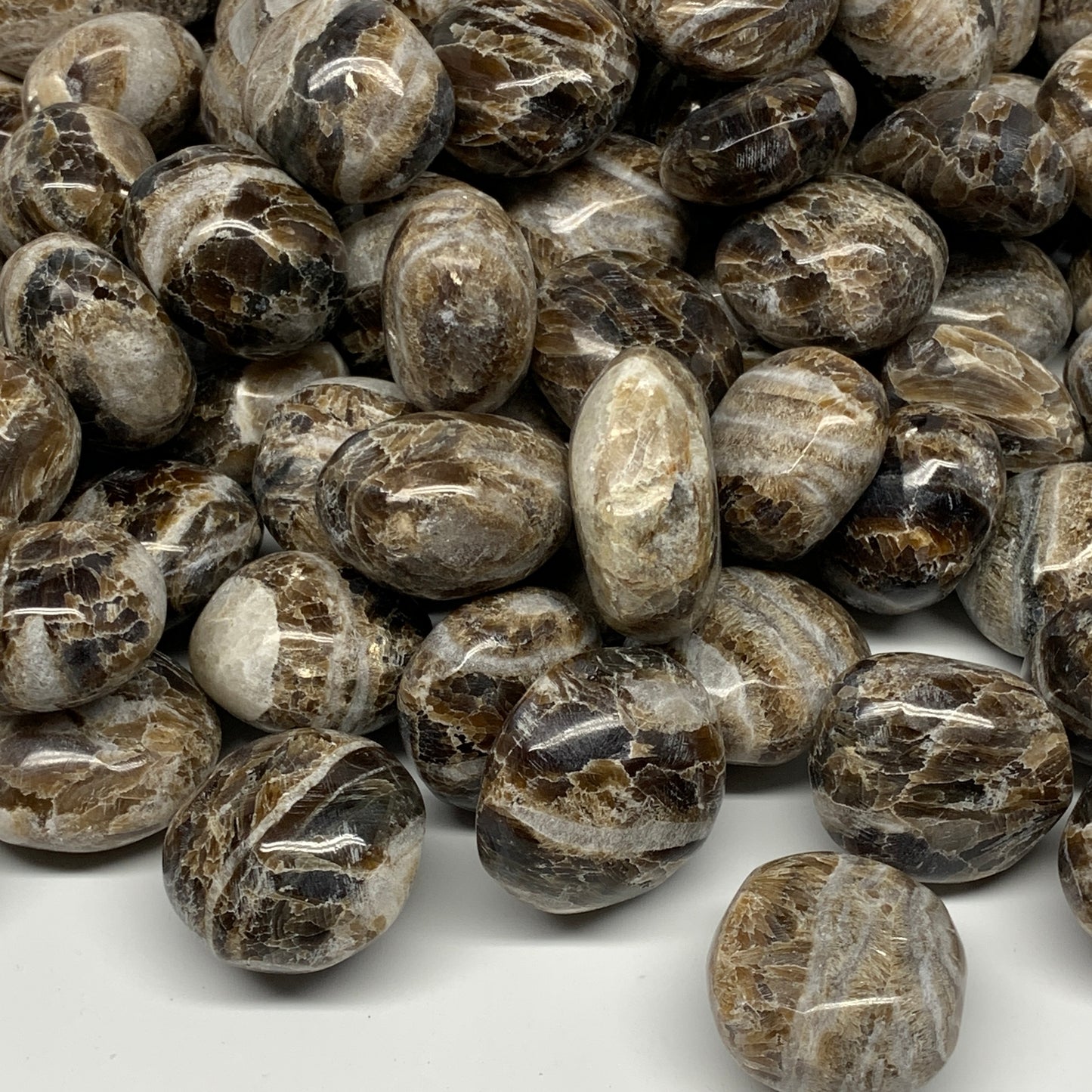 5pcs, 1"-1.5", Chocolate/Gray Onyx Tumbled Polished Gemstone @Morocco, B19032