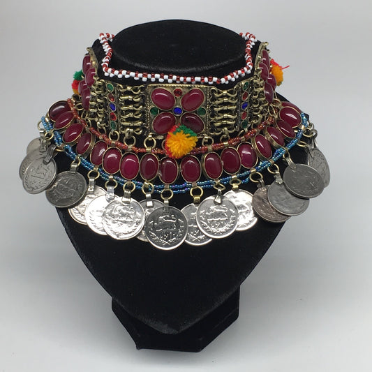 11.75"x4.25"Kuchi Choker Multi-Color Tribal Gypsy Bohemian Statement Coins,CK542