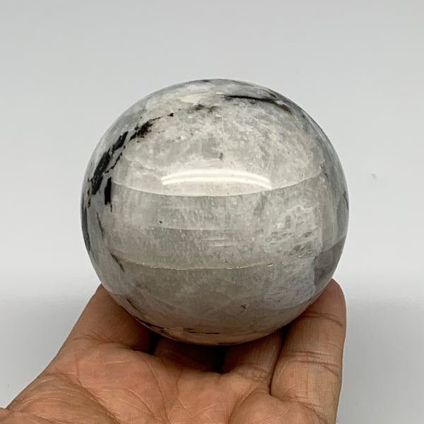 400.5g,2.6"(66mm), Natural Rainbow Moonstone Sphere Ball Gemstone @India,B22295