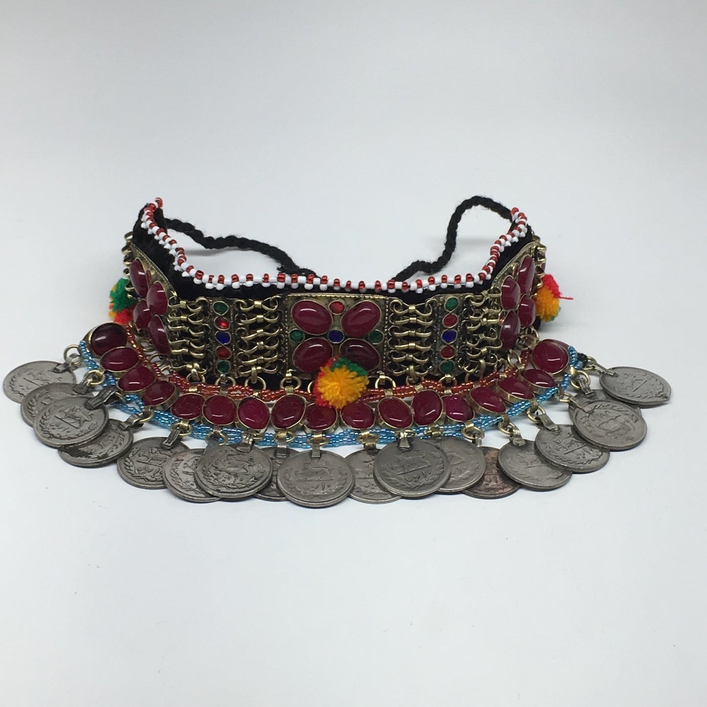 11.75"x4.25"Kuchi Choker Multi-Color Tribal Gypsy Bohemian Statement Coins,CK542