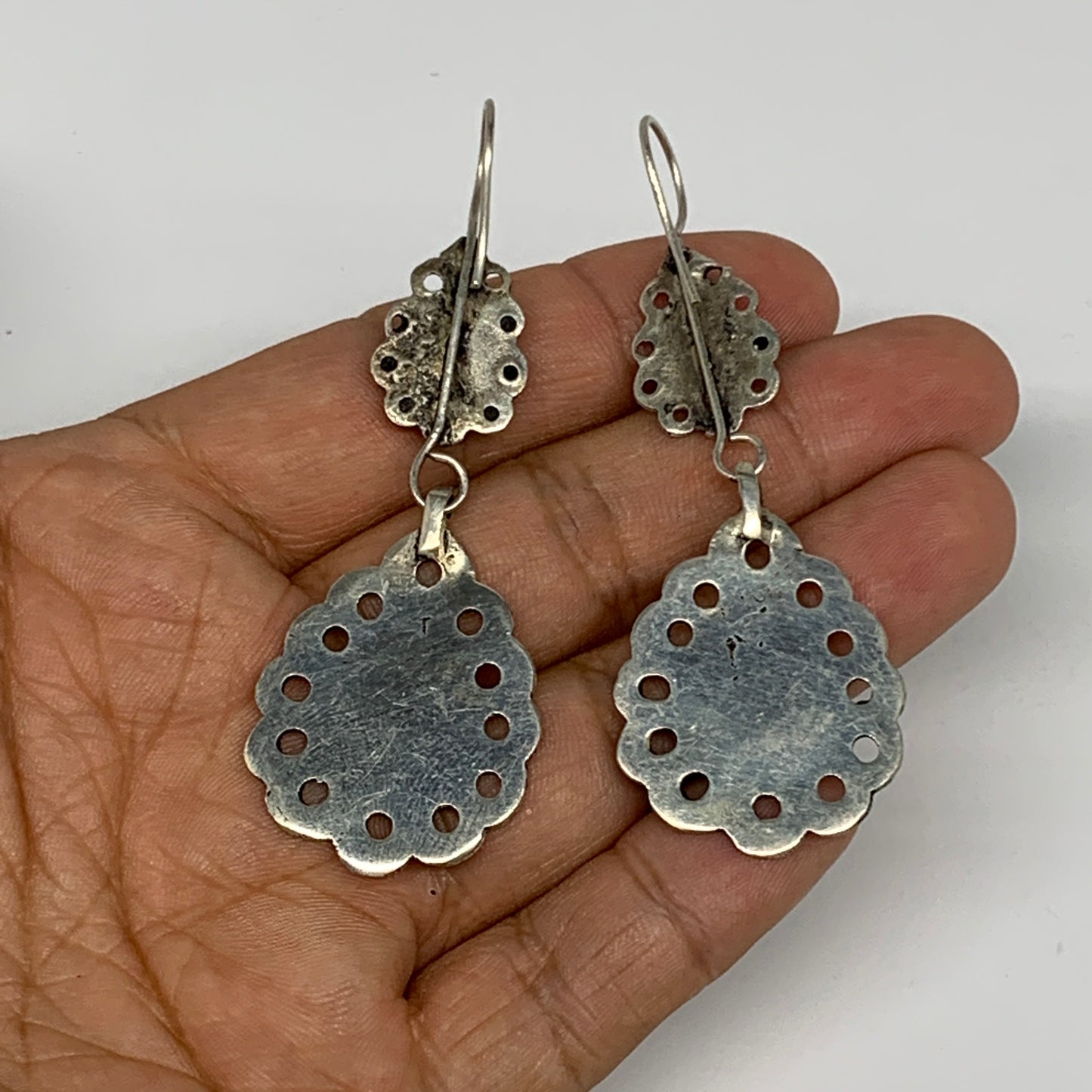 1pc, Handmade Turkmen Earring Tribal Jewelry Turquoise Inlay Drop Boho, B14199