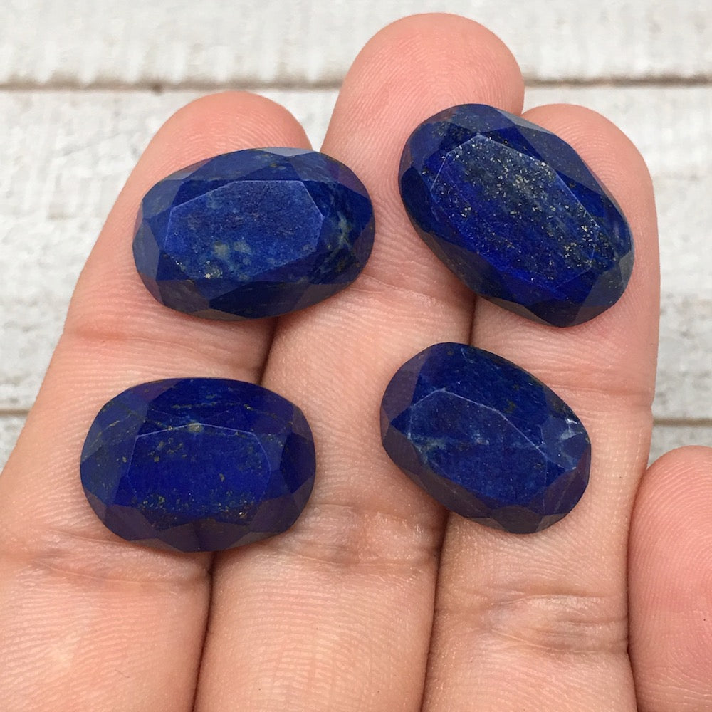 4pcs,11.1g,18mm-21mm High-Grade Natural Oval Facetted Lapis Lazuli Cabochon,CP21