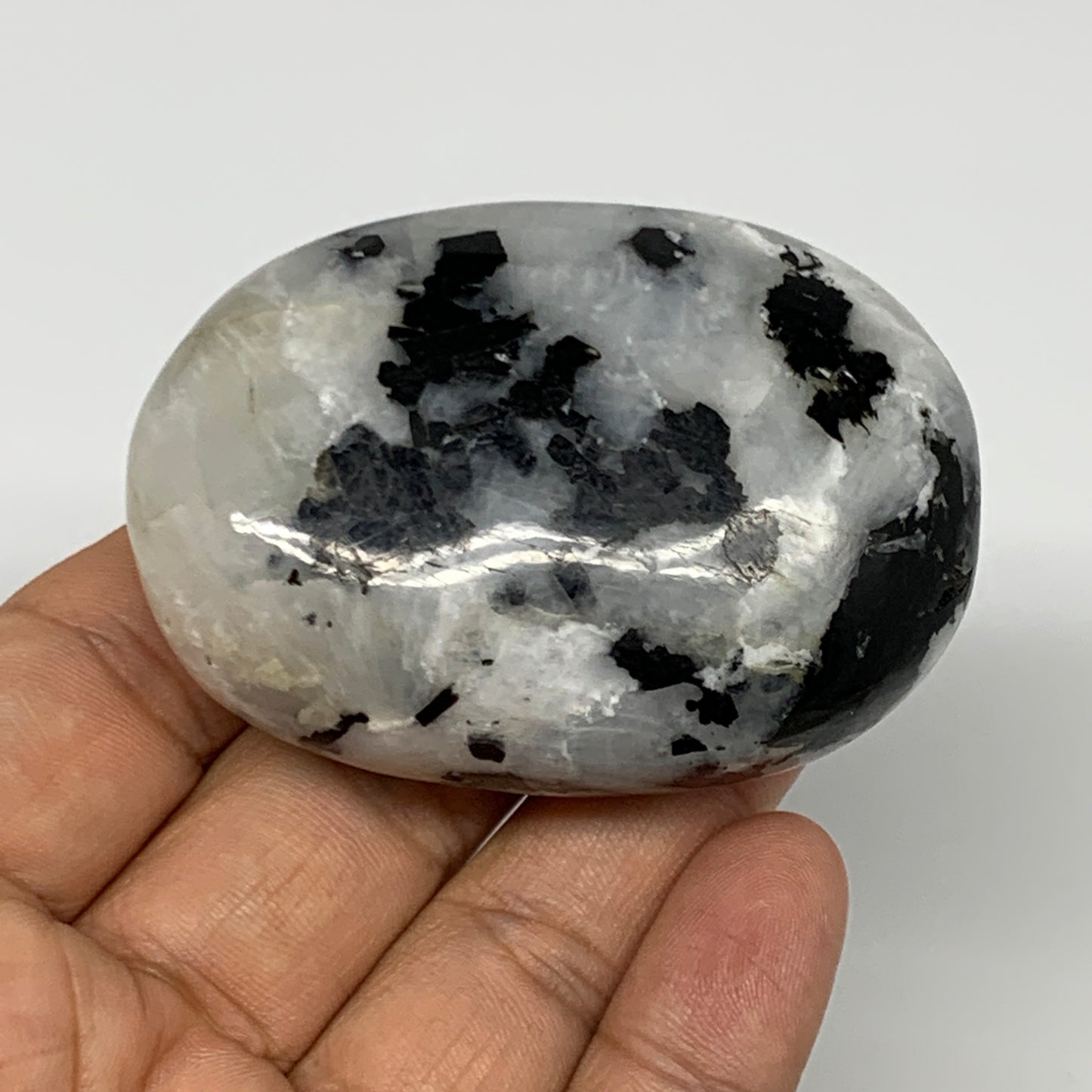 113.3g,2.4"x1.7"x1", Rainbow Moonstone Palm-Stone Polished from India, B21228