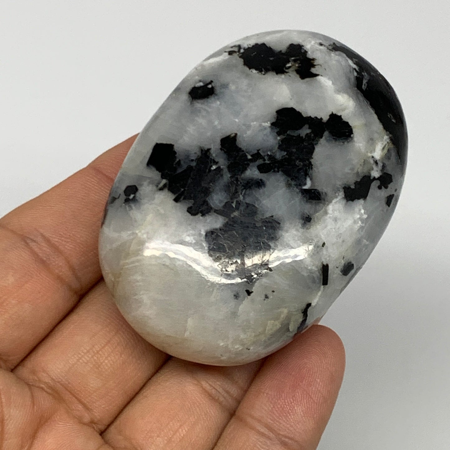 113.3g,2.4"x1.7"x1", Rainbow Moonstone Palm-Stone Polished from India, B21228