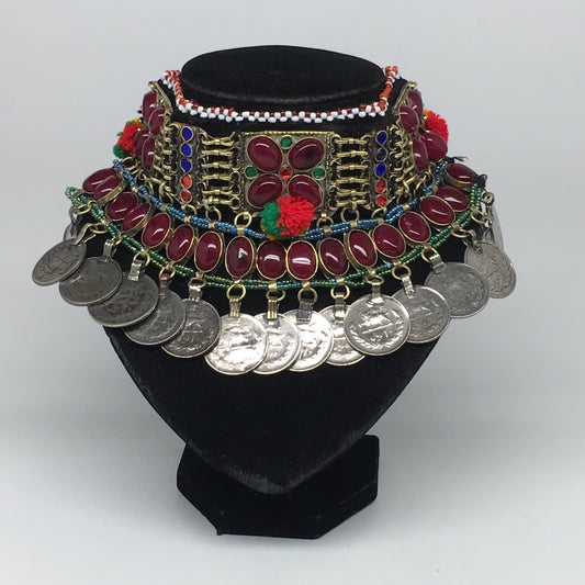 12"x4.25"Kuchi Choker Multi-Color Tribal Gypsy Bohemian Statement Coins,CK543