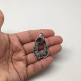 Agate Druzy Slice Geode Pendant Silver Plated from Brazil,Free 18" Chain, Bp749 - watangem.com
