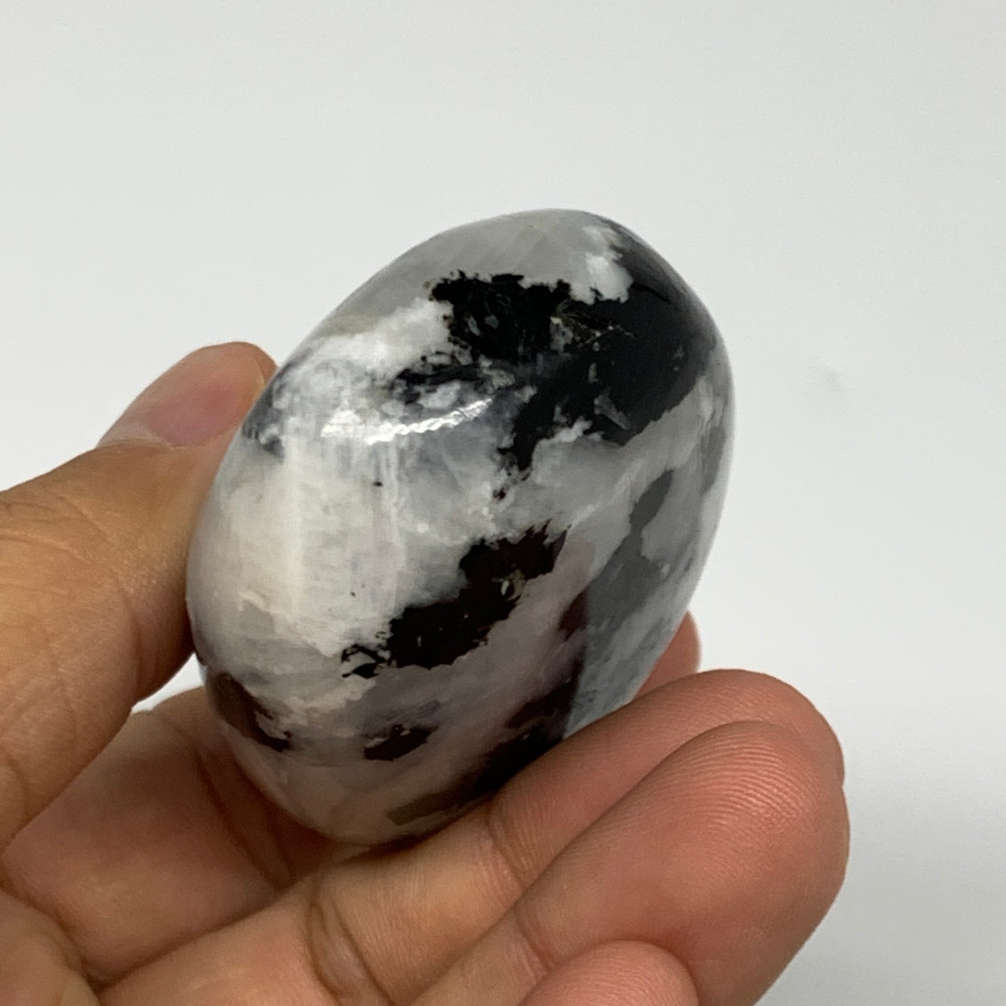 113.3g,2.4"x1.7"x1", Rainbow Moonstone Palm-Stone Polished from India, B21228