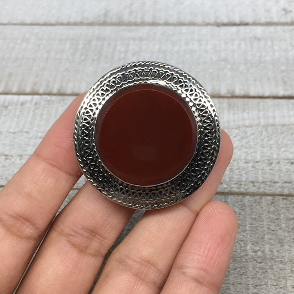 Turkmen Ring Afghan Antique Tribal Round Shape Red Carnelian Kuchi Ring Boho, TR