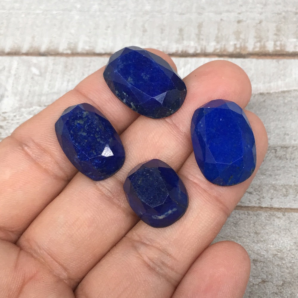 4pcs,10.9g,16mm-22mm High-Grade Natural Oval Facetted Lapis Lazuli Cabochon,CP22