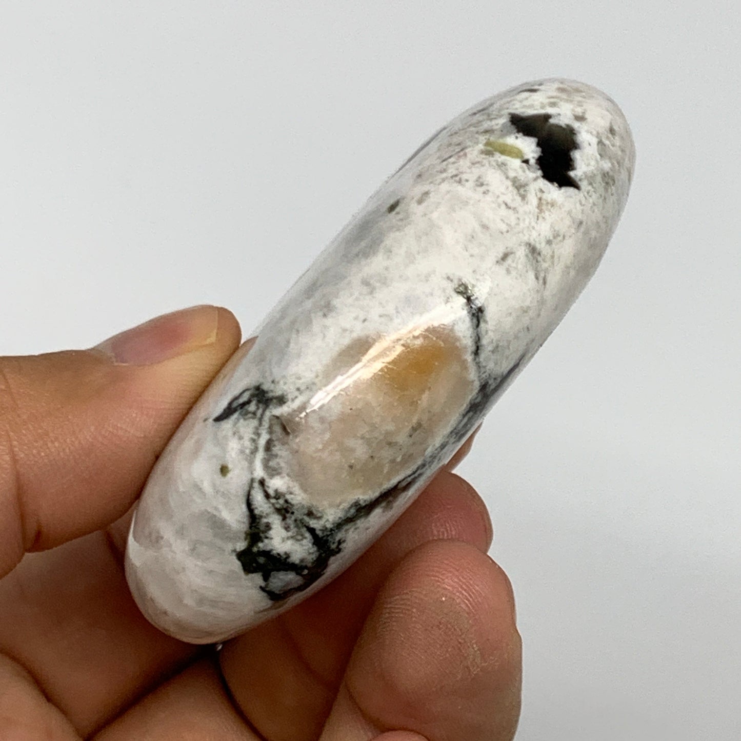 93.8g,2.5"x1.8"x0.8", Rainbow Moonstone Palm-Stone Polished from India, B21229