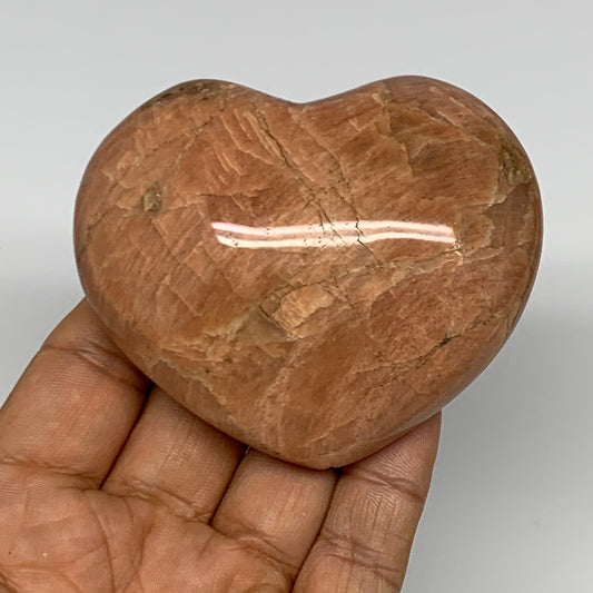 207.1g,2.5"x3"x1.3", Pink Peach Moonstone Heart Crystal Polished Reiki,B17494