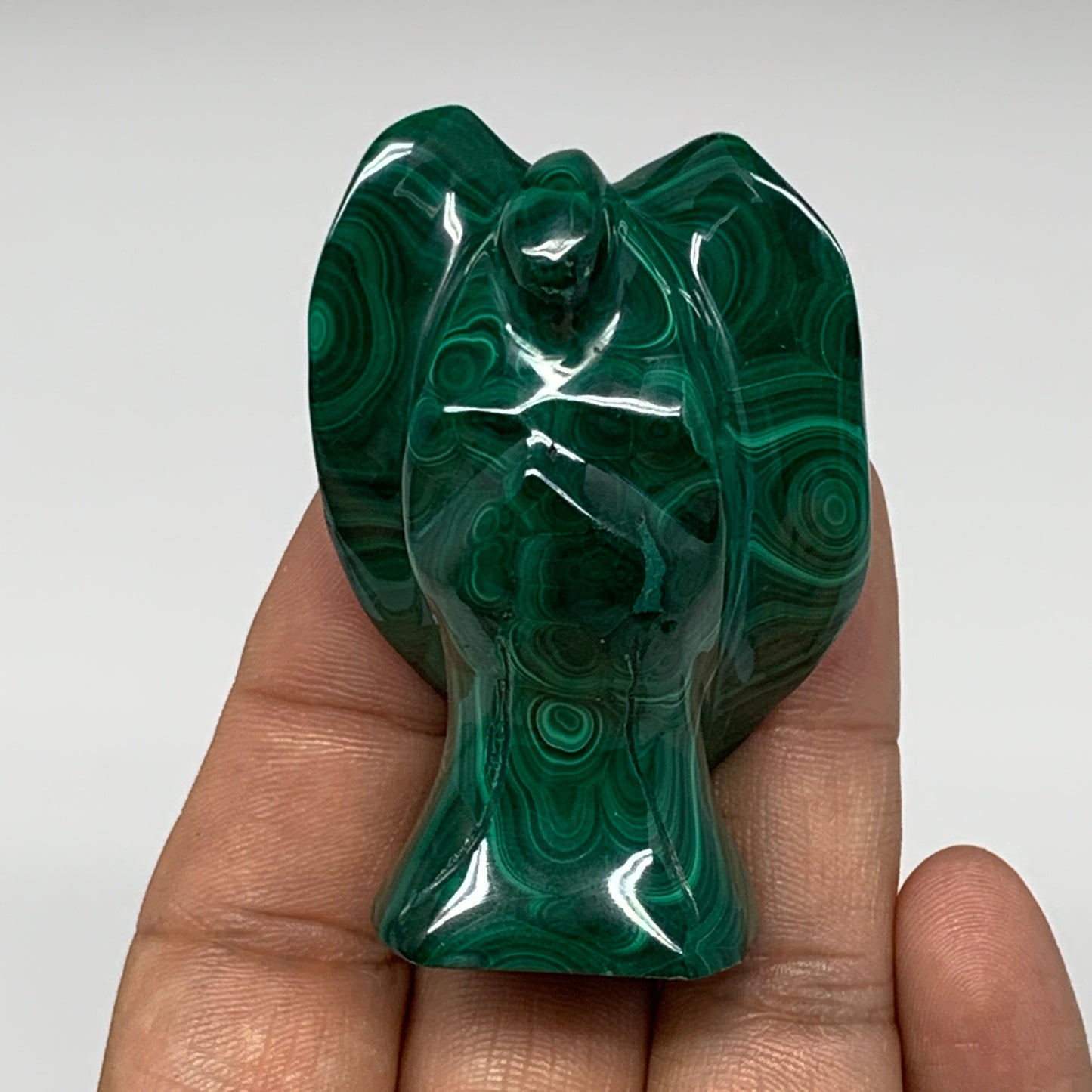 100.6g, 2.2"x1.5"x1" Natural Untreated Malachite Angel Figurine @Congo, B7336