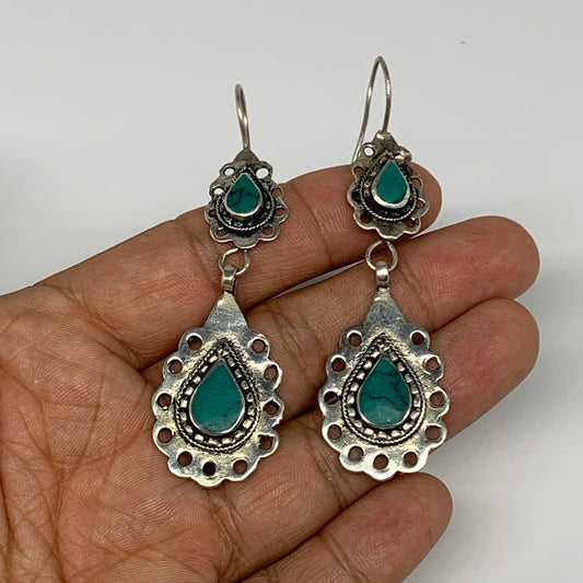 1pc, Handmade Turkmen Earring Tribal Jewelry Turquoise Inlay Drop Boho, B14204