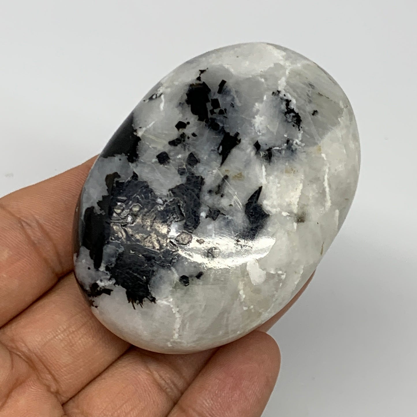 128g,2.6"x1.9"x1.1", Rainbow Moonstone Palm-Stone Polished from India, B21232