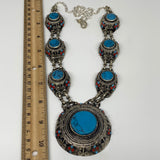 Turkmen Necklace Afghan Ethnic Tribal Necklace 7 Stone Blue Turquoise Inlay Neck