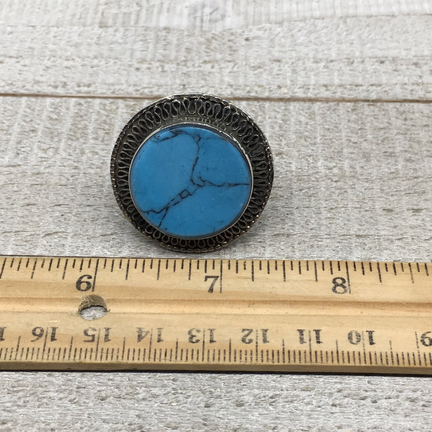 1.4" Turkmen Ring Afghan Tribal Round Synthetic Blue Turquoise,7,8,8.5,9.5,TR118
