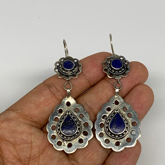 1pc, Handmade Turkmen Earring Tribal Jewelry Lapis Inlay Teardrop Boho, B14207